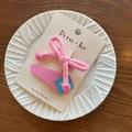 Pink striped bow hair clip set with floral detail and fabric texture on a display card - Pink Bowknot
