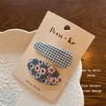 Blue floral and gingham fabric BB hair clips set for girls on a paper card display - Grid and Floral Oval Style