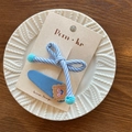 Blue bow hair tie and rainbow clip set for girls with soft plush pom poms - Blue Bow