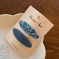 Korean style floral and solid dark blue denim fabric hair clips set for girls - Fine Oval Porcelain and Solid Blue Style