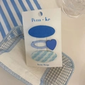 Lot de barrettes BB en tissu bleu avec décor de cœur et broderie sur carte blanche - Style Cœur Bleu