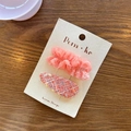 Set of two Korean style hair clips with pink lace and orange tweed fabric accents - Lace Border And Sequin Hair Clip Style