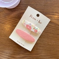 Pink fabric hair clip set with floral patterns on a stylish rectangular display card - Floral Oval And Solid Color Oval Style