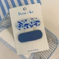 Lot de barrettes à cheveux en tissu bleu à fleurs et gaufré pour petites filles - Style Floral et Vichy Bleu