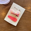 Korean style hair clip set with pink sequin bow and red polka dot fabric clip - 3D Rabbit Ear And Polka Dot Clip Style