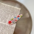 Pink metal BB hair clip featuring strawberry and watermelon fruit prints on paper - 2# One Strawberry