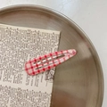 Cute red and white checkered teardrop hair clip displayed on vintage paper and a metal tray - 5# Red Plaid