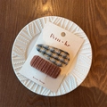 Set of two Korean style plaid and brown corduroy hair clips on white card holder - Gray And Orange Plaid