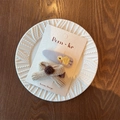 Handmade purple embroidery chick and beige knitted bow hair clip set on a card - Embroidery Chick And Knit Bow