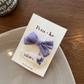 Handmade purple ribbon bow and embroidered lavender fabric hair clips set for women - Purple And Lavender