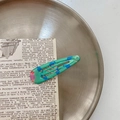 Green polka dot water drop hair clip with pink floral pattern on metal tray - 19# Ice Cream