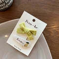 Set of yellow fabric bow hair clip and white embroidered pear hair clip for women - Mustard And Pear