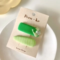 Two-piece Korean style green sequin fabric hair clips set on display card - Rectangular And Drop Shape Set / Green