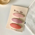 Three-piece set of oval gradient pink fabric hair clips on beige display card - Pink Series
