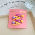 Set of four purple and yellow triangle hair clips with cute bead accents on pink card - Yellow and Purple (Round Beads)