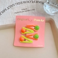 Neon orange and green triangle hair clips with pom poms for girls, set of 4 - Beaded Design / Fruit Green and Orange (Round Beads)