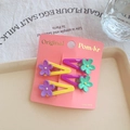 Cute Korean style floral BB clips in purple and yellow colors on a pink card - Yellow and Purple (Flowers)