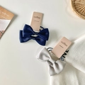 Navy blue and light grey bow hair ties made of ribbed fabric on display card - Navy Blue and Grey
