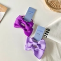 Two-piece set of purple bow hair ties with ribbed texture for girls and women - Light Purple + Dark Purple