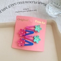 Set of 4 cute candy-colored floral BB hair clips for girls in blue and purple - Blue and Rose Red (Flowers)