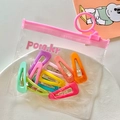 Colorful candy-colored metal snap hair clips set for kids in a portable PVC storage bag - Hollow Teardrop Style