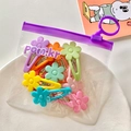 Cute candy colored flower hair clips set with a purple zipper storage bag for girls - 10 Pieces Pack / Flower Style