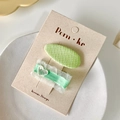 Set di 2 fermagli per capelli stile coreano con griglia verde chiaro e cuore in pizzo - Verde