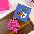 Pink metal square BB hair clips set for girls and kids on a brown wooden tray - Plum Red Square