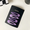 Set of four purple and leopard print teardrop hair clips on black display card - Purple Leopard