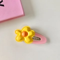 Pink metal BB clip featuring a yellow resin flower with orange center for girls - Yellow Floral
