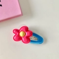 Cute pink and yellow flower hair clip with a bright blue BB clip base for girls - Rose Red Flower