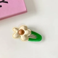 Sweet green hair clip with creamy white 3D flower decoration for women and girls - Cream White Flower