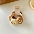 Braune und beige elastische Haargummis im Set mit Smiley-Anhängern und Kaffeekarte - Smiley
