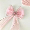 Fermaglio per capelli fiocco in tulle rosa con fiocco di neve e gemma a goccia rosa - Rosa (Stile Nastro)