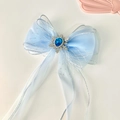 Fermaglio per capelli a fiocco azzurro con fiocco di neve, nastro in rete e gemma a goccia - Blu (Stile Nastro)
