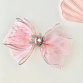 Fermaglio per capelli rosa con fiocco in rete e strass a fiocco di neve per bimbe - Rosa (Stile Fiocco)