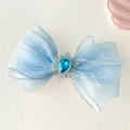 Fermaglio per capelli a fiocco azzurro con fiocco di neve in tulle e cristallo a goccia - Blu (Stile Fiocco)