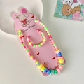 Pink cartoon girls' jewelry set with beaded necklace and rainbow rabbit pendant - Strawberry Style