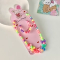 Set di gioielli rosa con perline per bambine con collana bracciale e fiocchi - Modello a fiocco