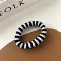 Classic black and white striped hair scrunchie with soft knitted texture for women - Thickened / Black Stripe