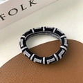 Elastic checkerboard knit hair scrunchie with black and white stripes on leather - Thickened / Black Pattern