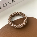 Brown and white checkerboard knit hair scrunchie with high elasticity for ponytails - Thickened / Brown Plaid