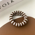 Brown and white striped high-elastic checkered hair scrunchie on leather tray - Thickened / Brown Stripes
