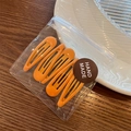 Pack of 5 bright orange candy-colored teardrop metal BB hair clips in handmade packaging - Khaki/Earth Yellow