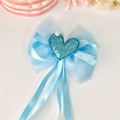 Fermaglio per capelli con fiocco azzurro cuore glitter e perla per ragazze - Stile Fiocco Cuore Blu