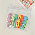 8-piece rainbow polka dot star hair clips set in a transparent PVC zipper pouch - Large Lacquered Water Drop