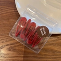 Set of four red water-drop shaped metal BB hair clips in transparent handmade packaging - Wine Red
