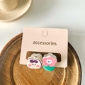 Set schattige haarclips met bloem- en wolkontwerp op accessoireskaart - Konijn en Bloemen