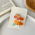 Cute orange cartoon bear and tulip hair clips set on white card for girls - Bear and Tulip
