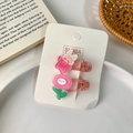 Pink cartoon rabbit and flower hair clips with glitter in transparent acrylic finish - Rabbit And Flower